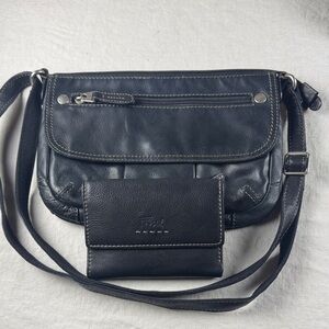 Fossil Black Leather Crossbody and Wallet Set